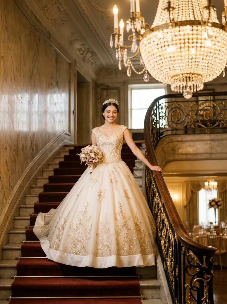 Valentina en la escalinata del salón